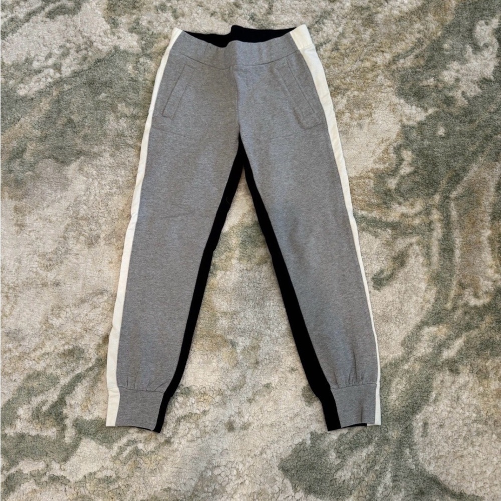 Designer, color block grey, white, black track
pant